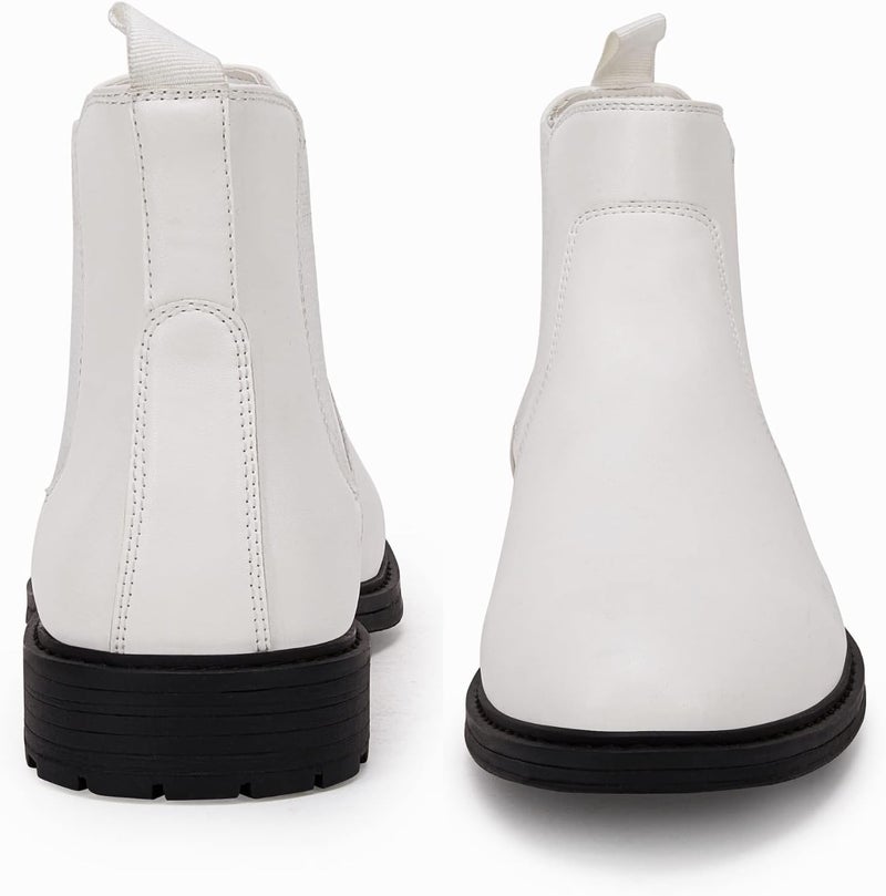 Coutgo Men's Ankle Boots Chelsea Round Toe Slip on Waterproof Faux Leather Classic Dress Booties for Men - Image 2